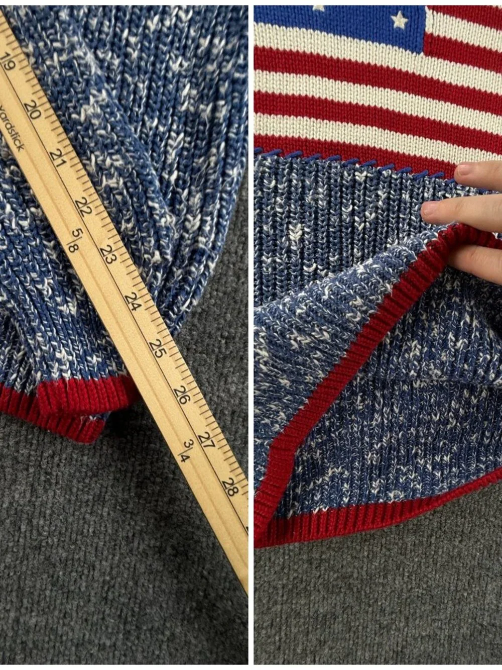 Polo Ralph Lauren XS Speckled USA Flag Chunky Knit Graphic Crew Neck Pullover
